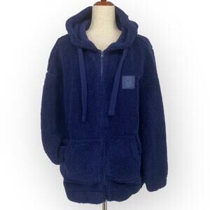 IVORY ELLA NWOT Navy Blue Zip Front Sherpa Hoodie Size Small Cozy Oversized